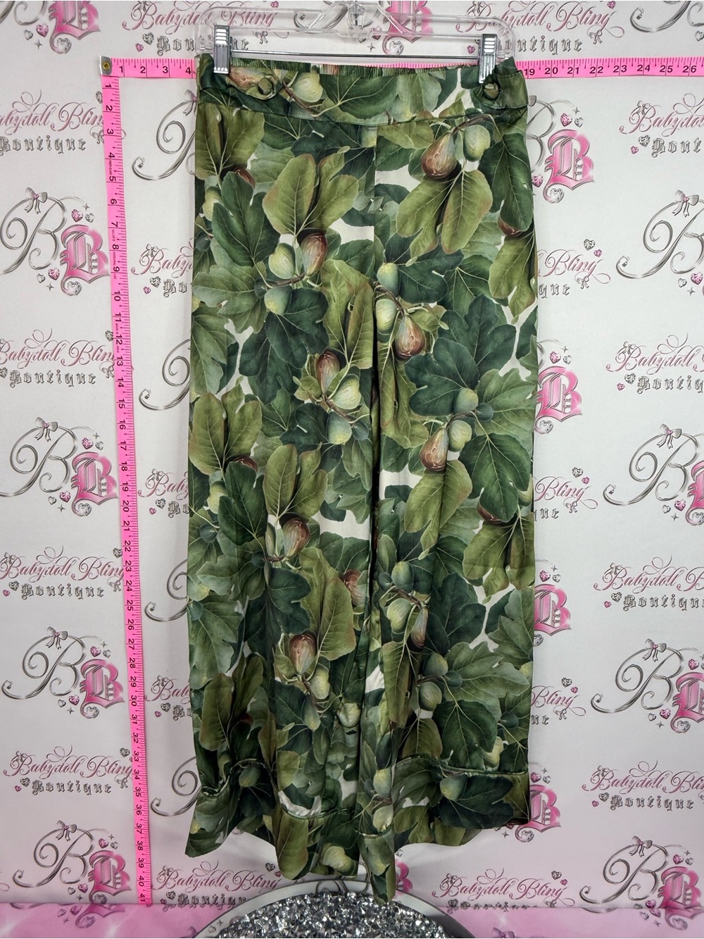 KEY CLOTHING pants Wide Leg Green Botanical-Print Pants